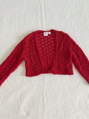 Zara Red Openwork Tie-Front Cropped Cardigan